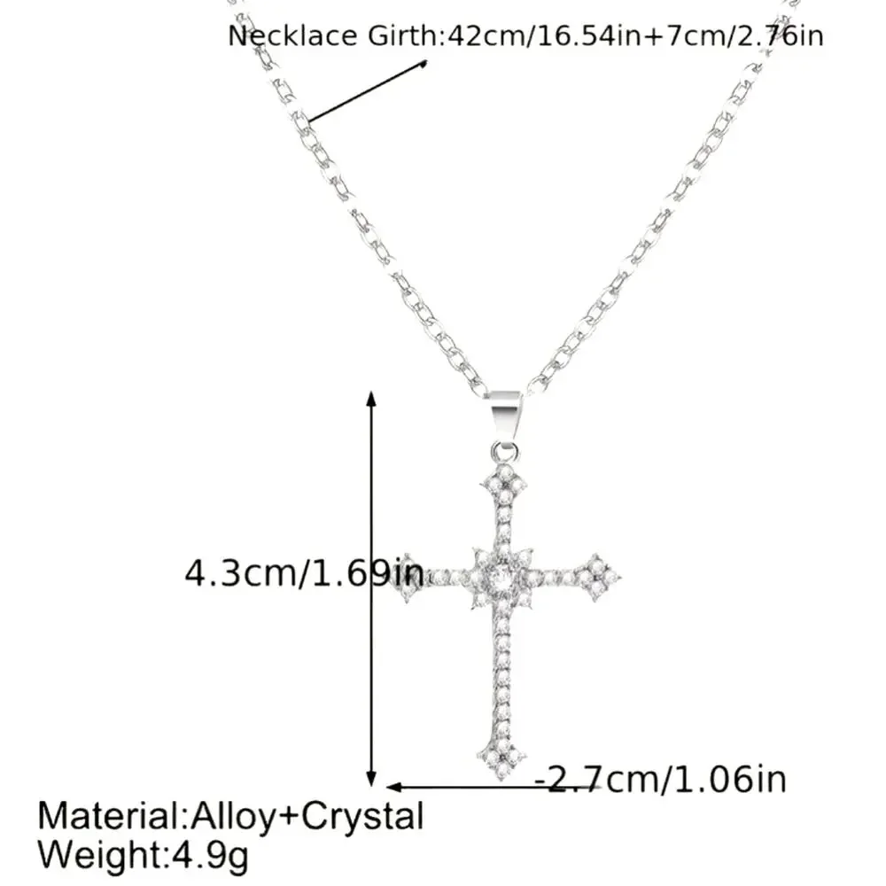 925 Serling Silver Necklace w/ CZ Cross & Star Woman's Valentine's Birthday Gift